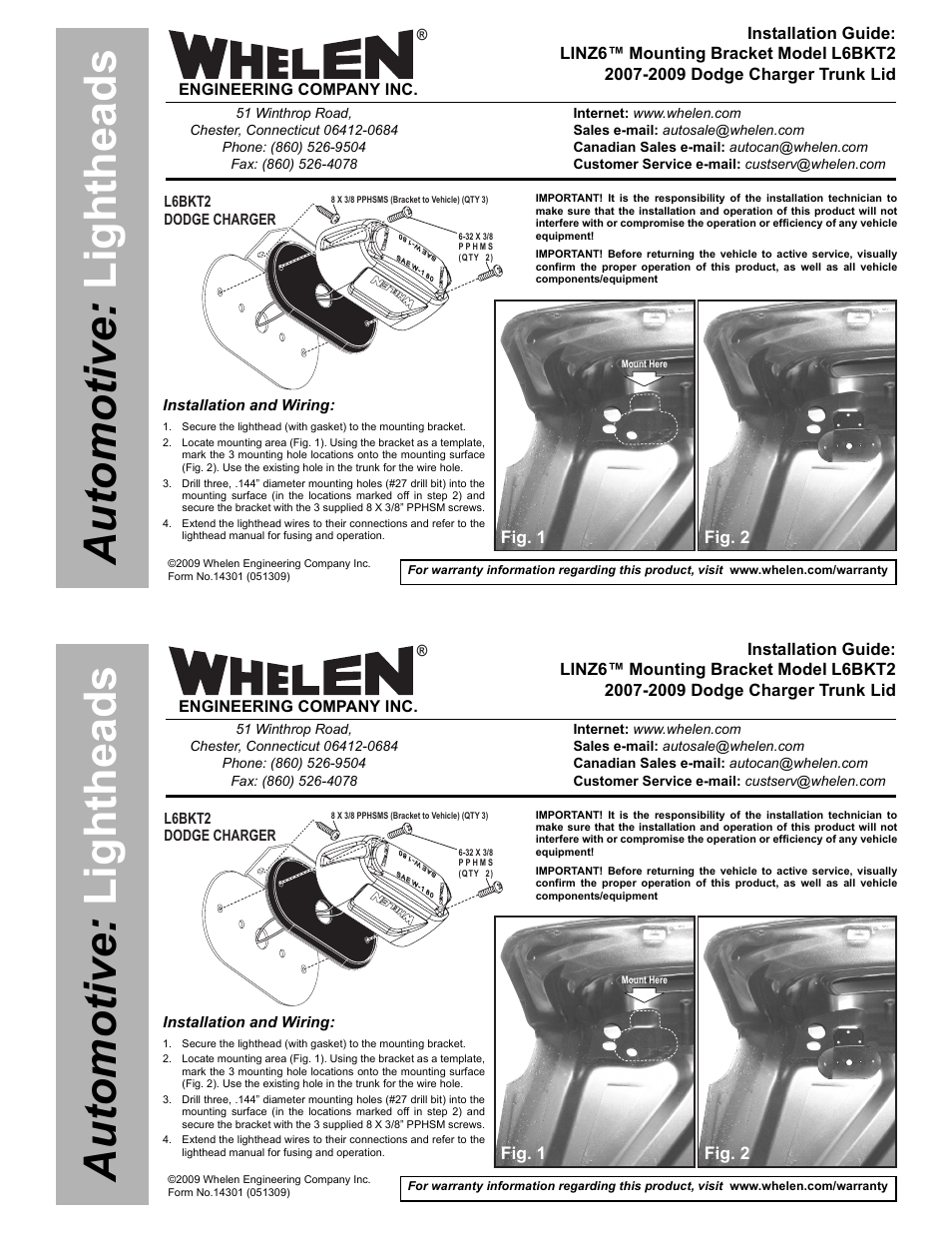 Whelen L6BKT2 User Manual | 1 page