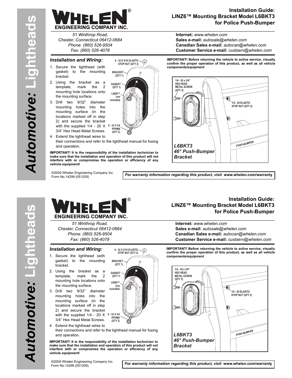 Whelen L6BKT3 User Manual | 1 page