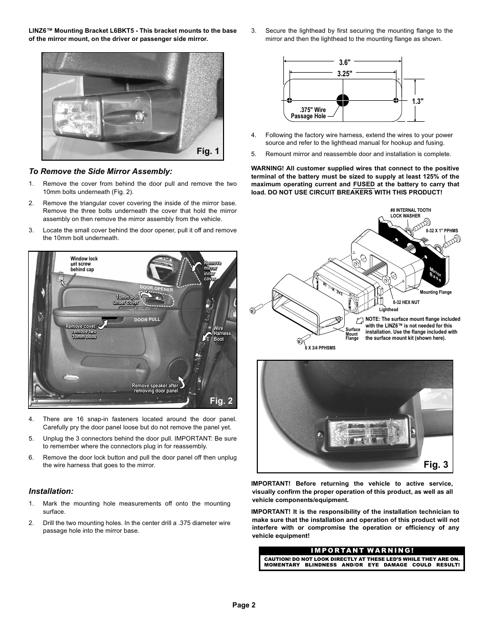 Fig. 3, Fig. 2, Fig. 1 | Installation | Whelen L6BKT5 User Manual | Page 2 / 2