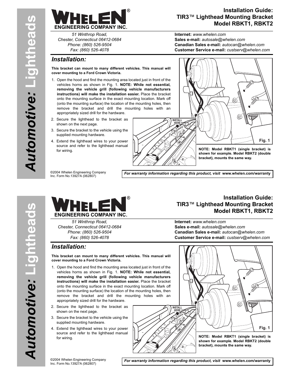 Whelen RBKT1 User Manual | 2 pages