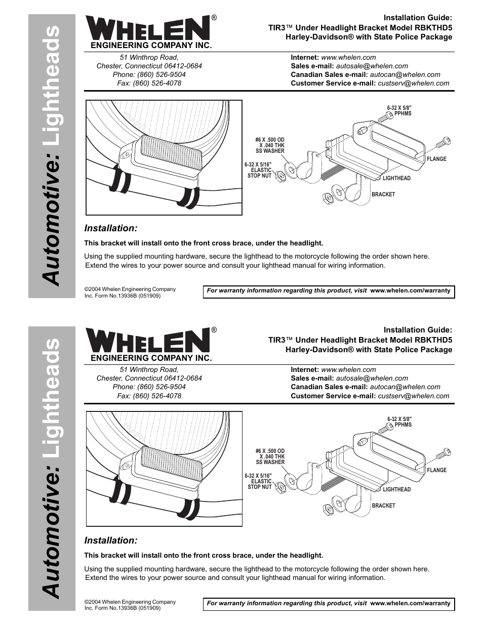 Whelen RBKTHD5 User Manual | 1 page