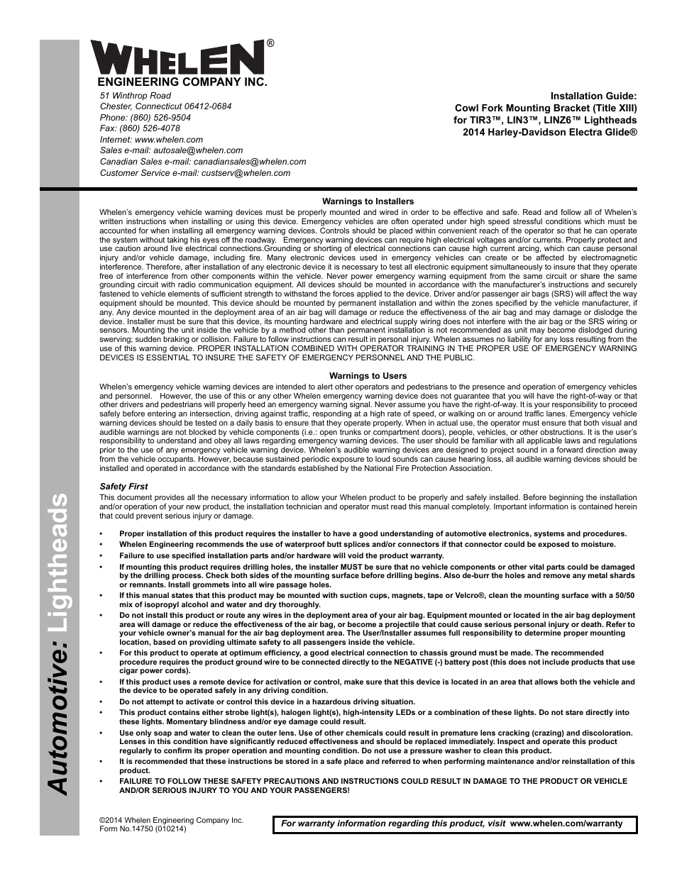 Whelen RBKTHD8 User Manual | 2 pages