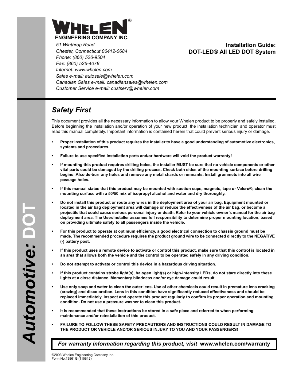 Whelen DOT3401A User Manual | 5 pages