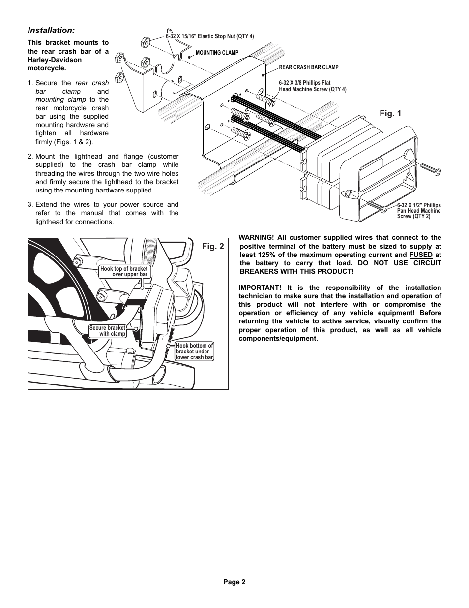 Fig. 2, Fig. 1, Installation | Whelen RBKTHD9 User Manual | Page 2 / 2