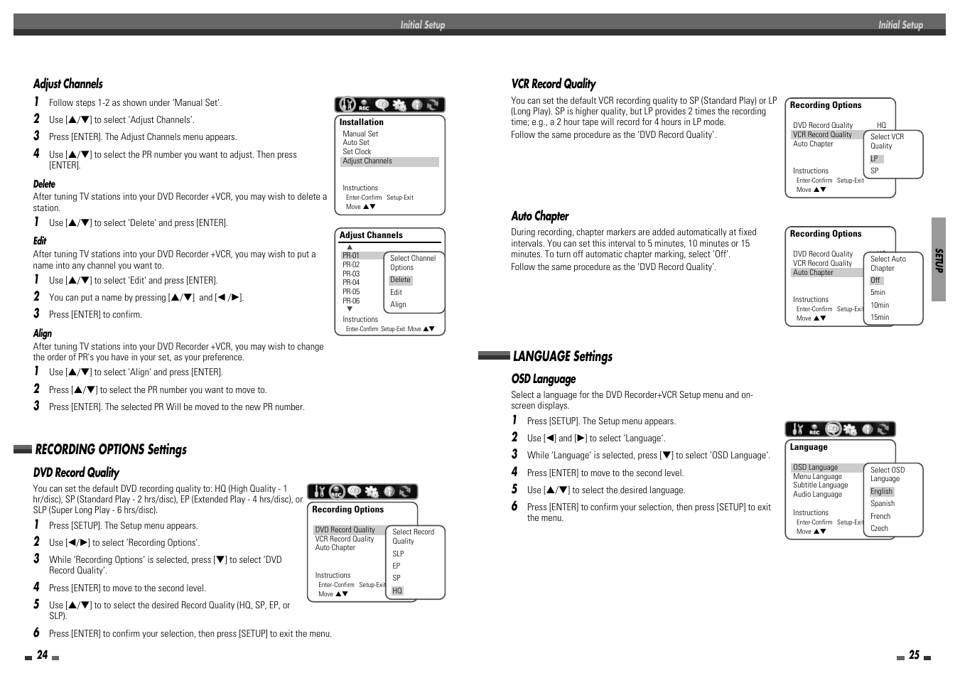 Recording options settings, Language settings | Daewoo DF-8100 User Manual | Page 14 / 35