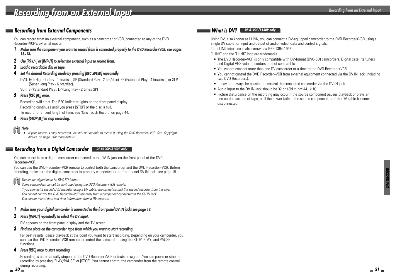 Recording from an external input | Daewoo DF-8100 User Manual | Page 27 / 35