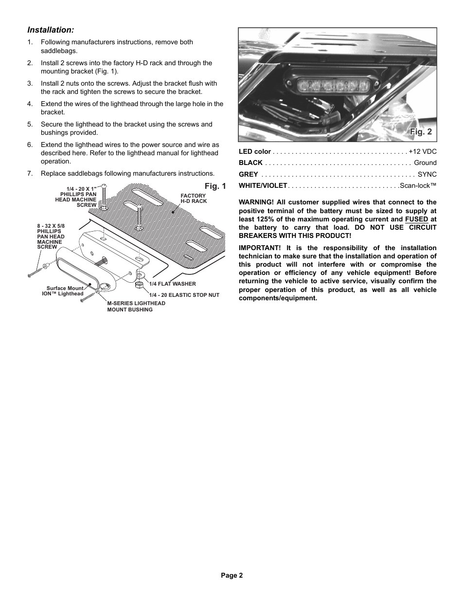 Fig. 1, Installation | Whelen IONHD1R User Manual | Page 2 / 2