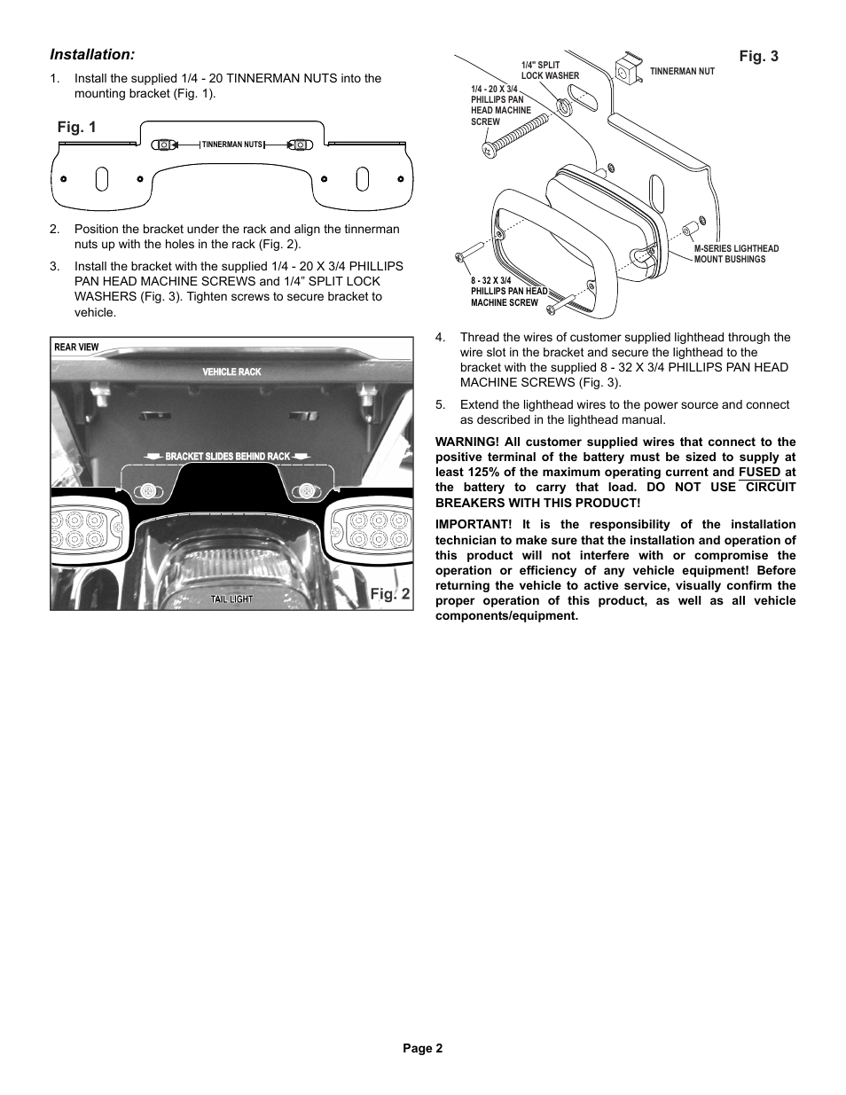 Installation, Fig. 1 fig. 3 | Whelen M2KTHD1 User Manual | Page 2 / 2