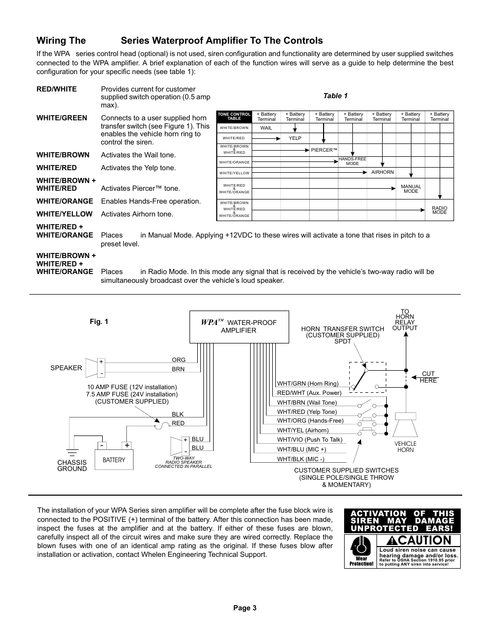 Caution | Whelen WPA112 User Manual | Page 3 / 4