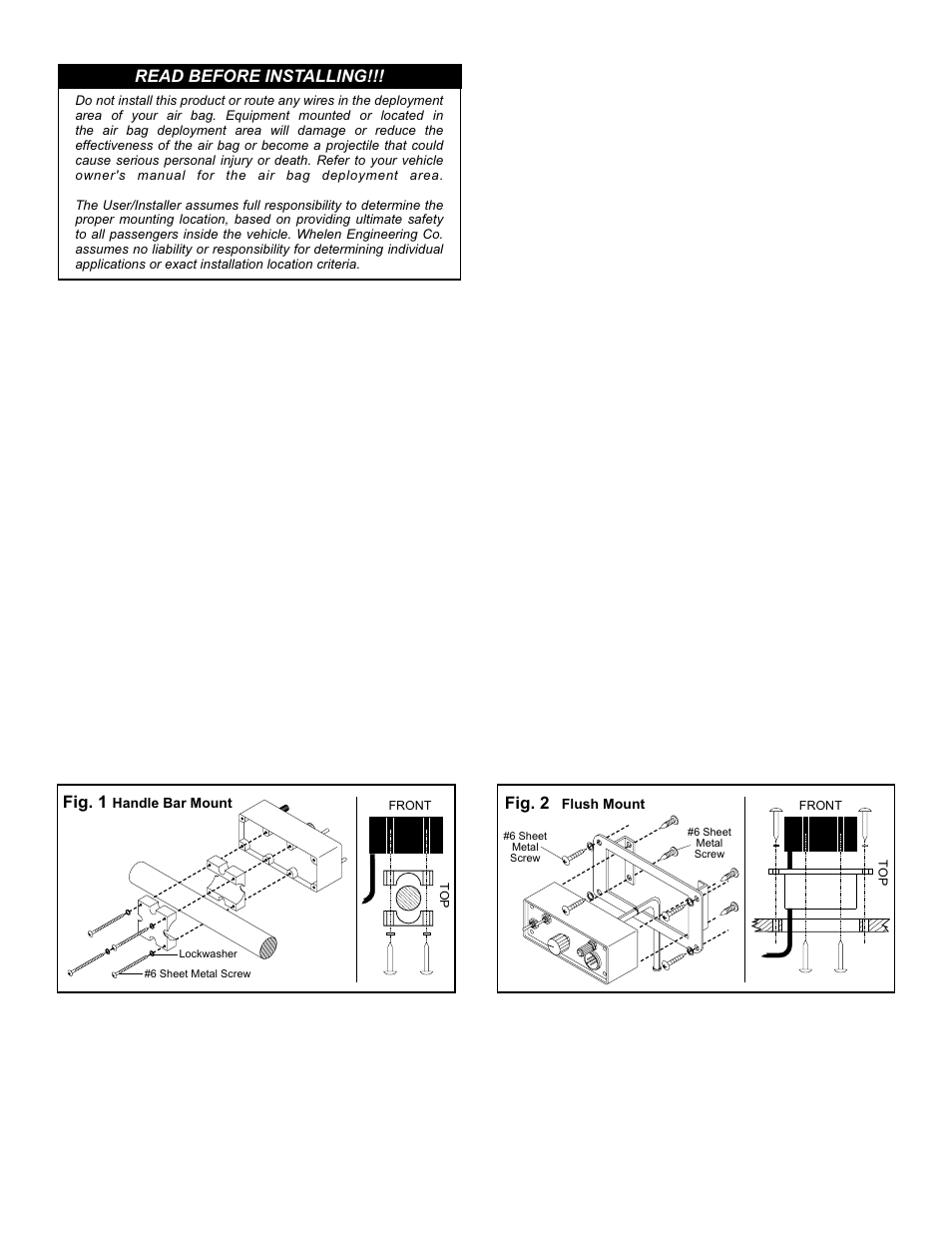 Fig. 2, Fig. 1, Read before installing | Flush mount: (fig. 2) | Whelen WPA1 User Manual | Page 3 / 6