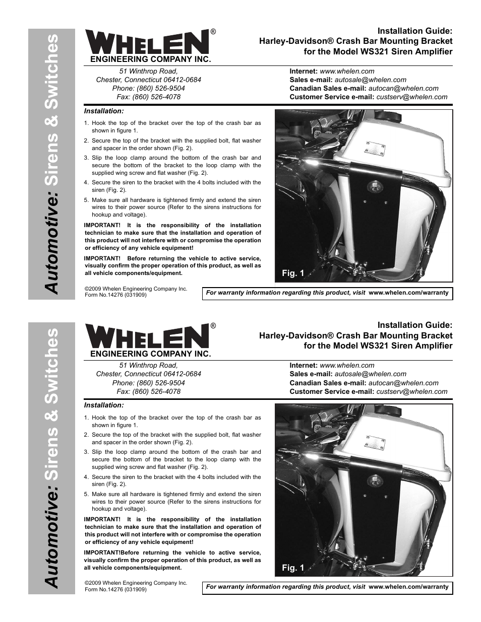 Whelen WS321B9 User Manual | 2 pages