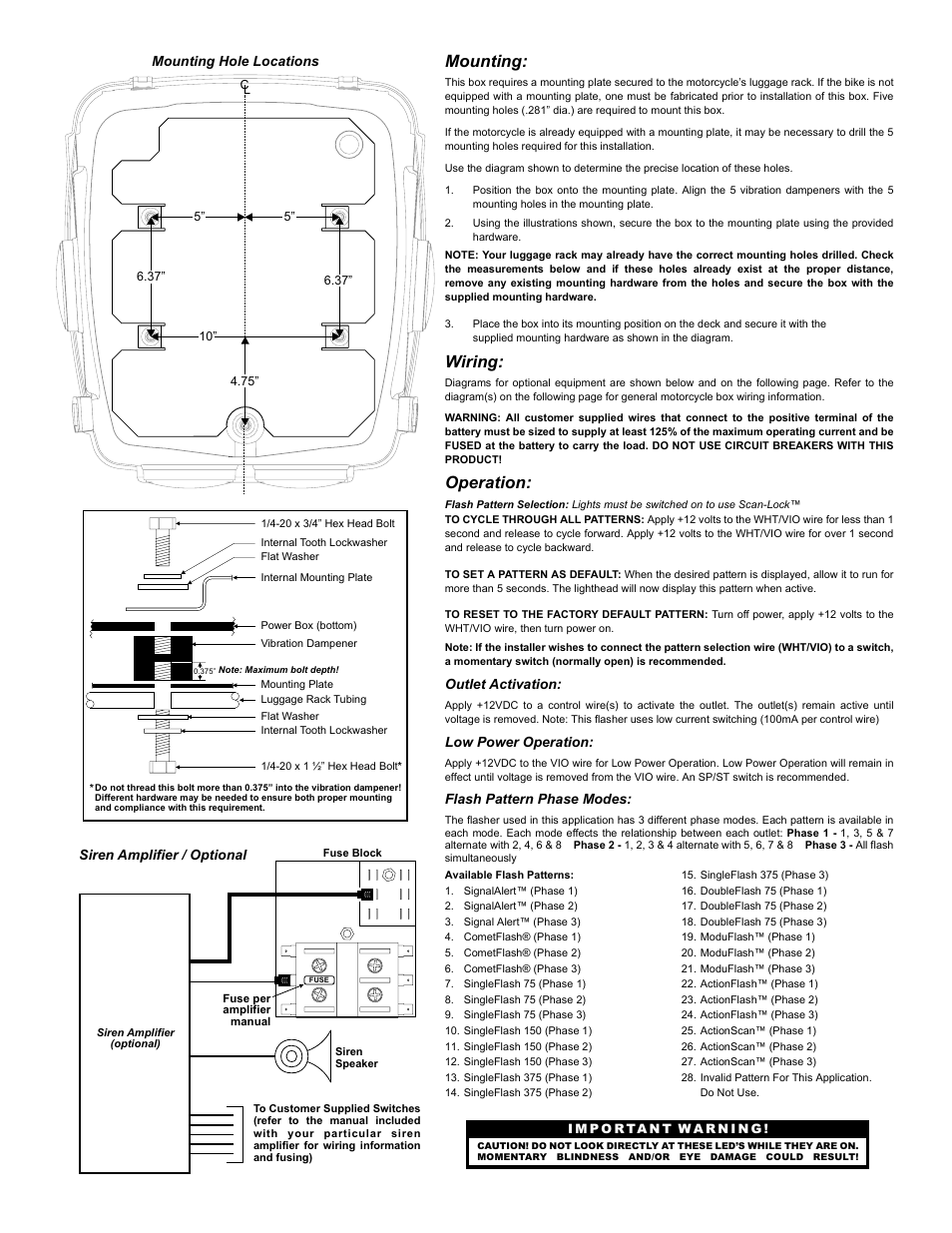 Mounting, Wiring, Operation | Whelen M4B6R User Manual | Page 2 / 3