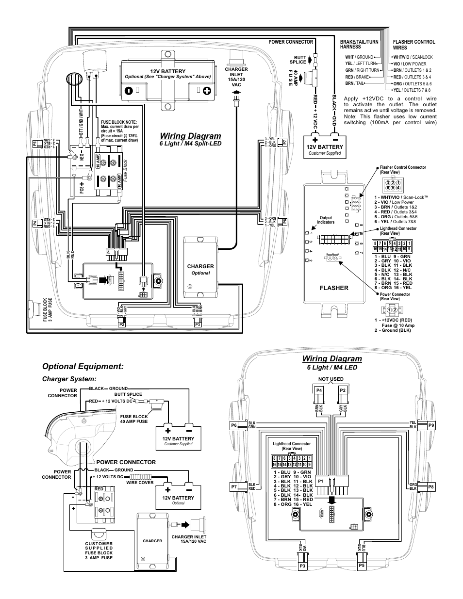 Wiring diagram, Optional equipment, Page 3 | Charger system, 6 light / m4 led | Whelen M4B6R User Manual | Page 3 / 3