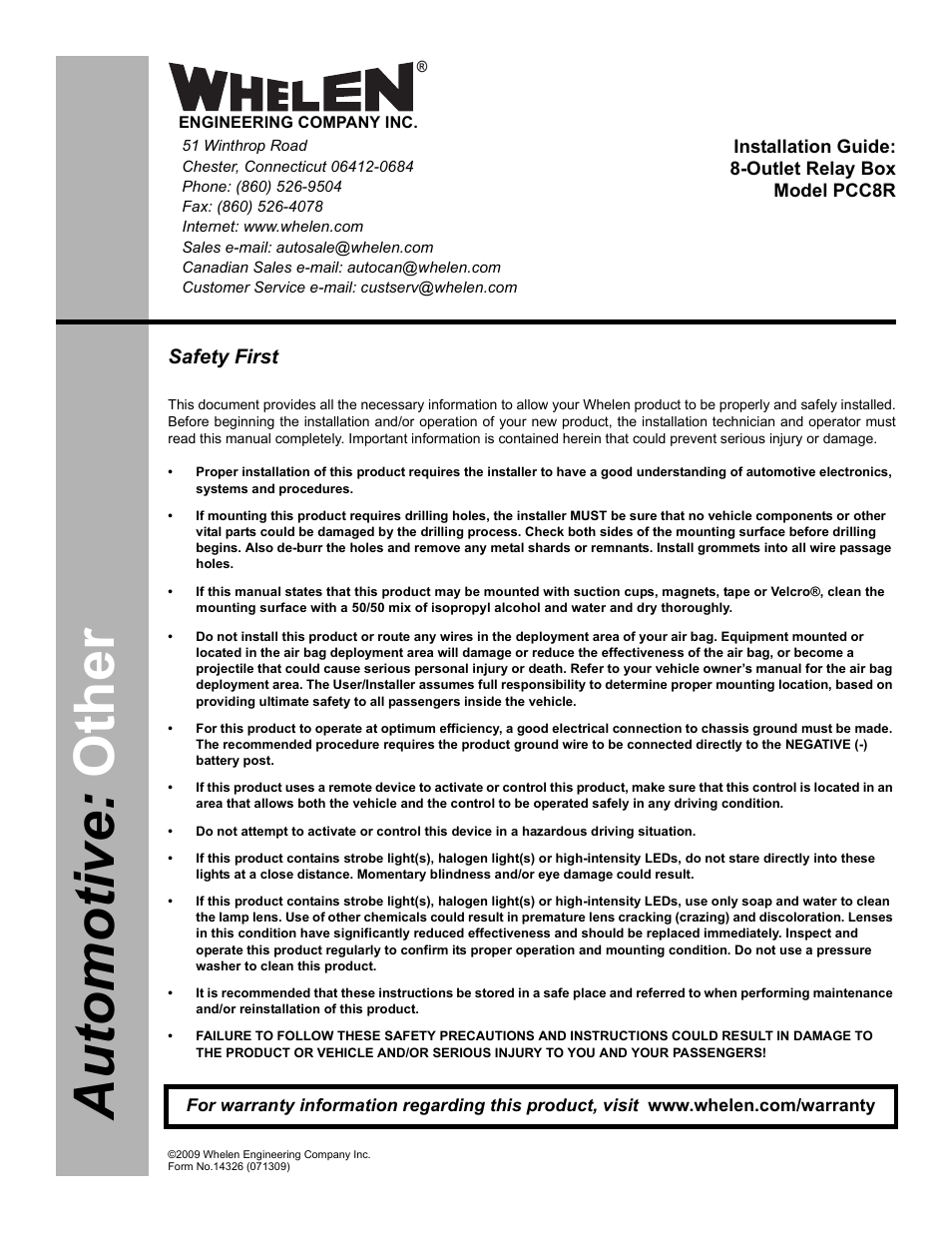 Whelen PCC8R User Manual | 3 pages