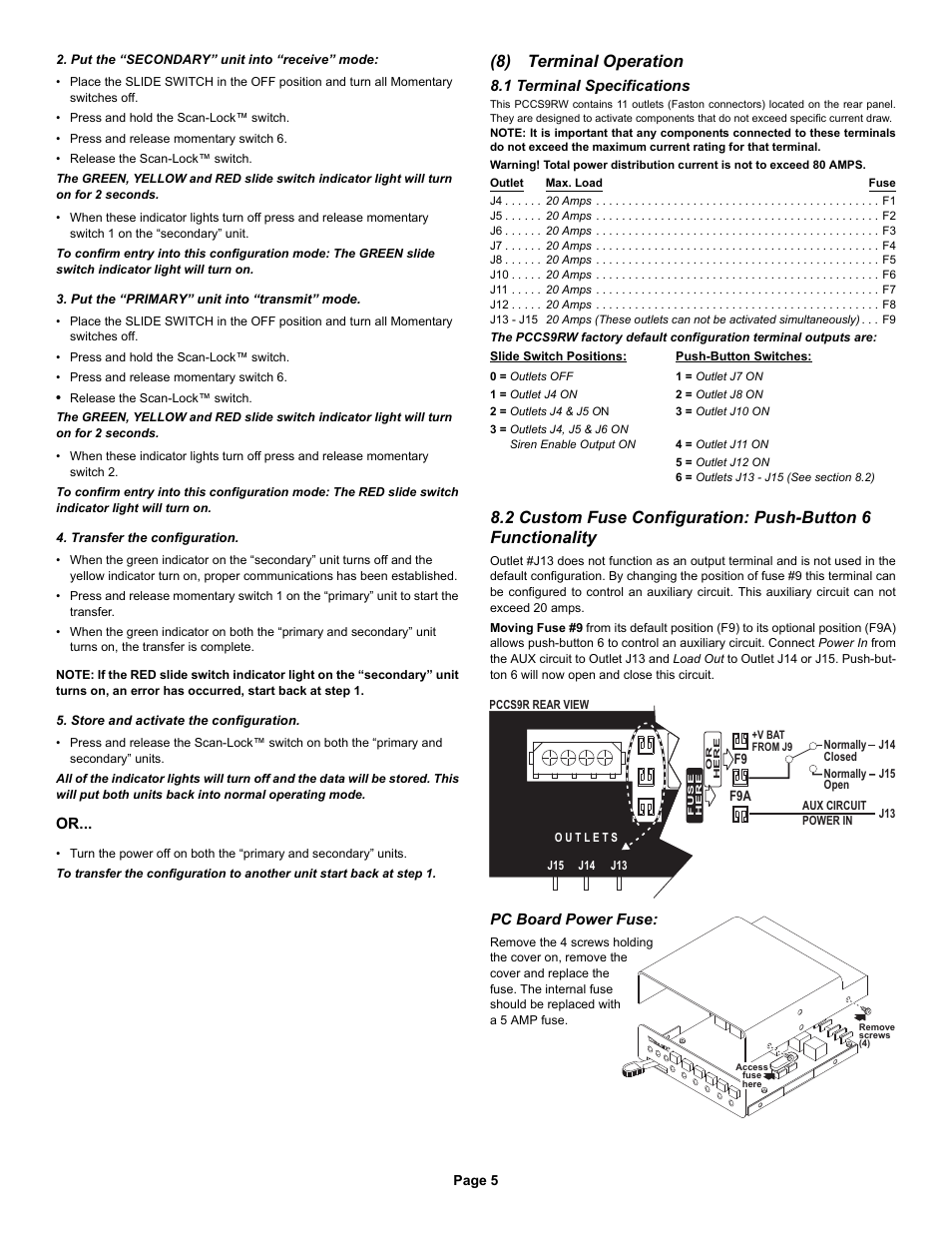 8) terminal operation | Whelen PCCS9RW User Manual | Page 5 / 5