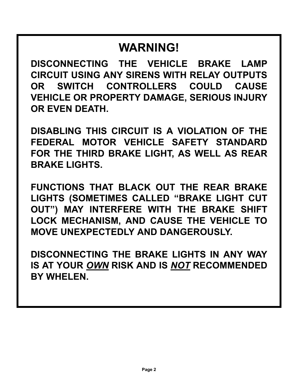 Warning | Whelen PCCS9NP User Manual | Page 2 / 4