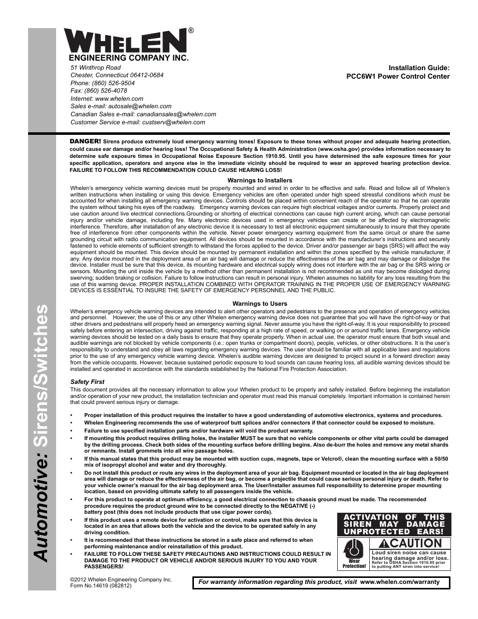 Whelen PCC6W1 User Manual | 2 pages