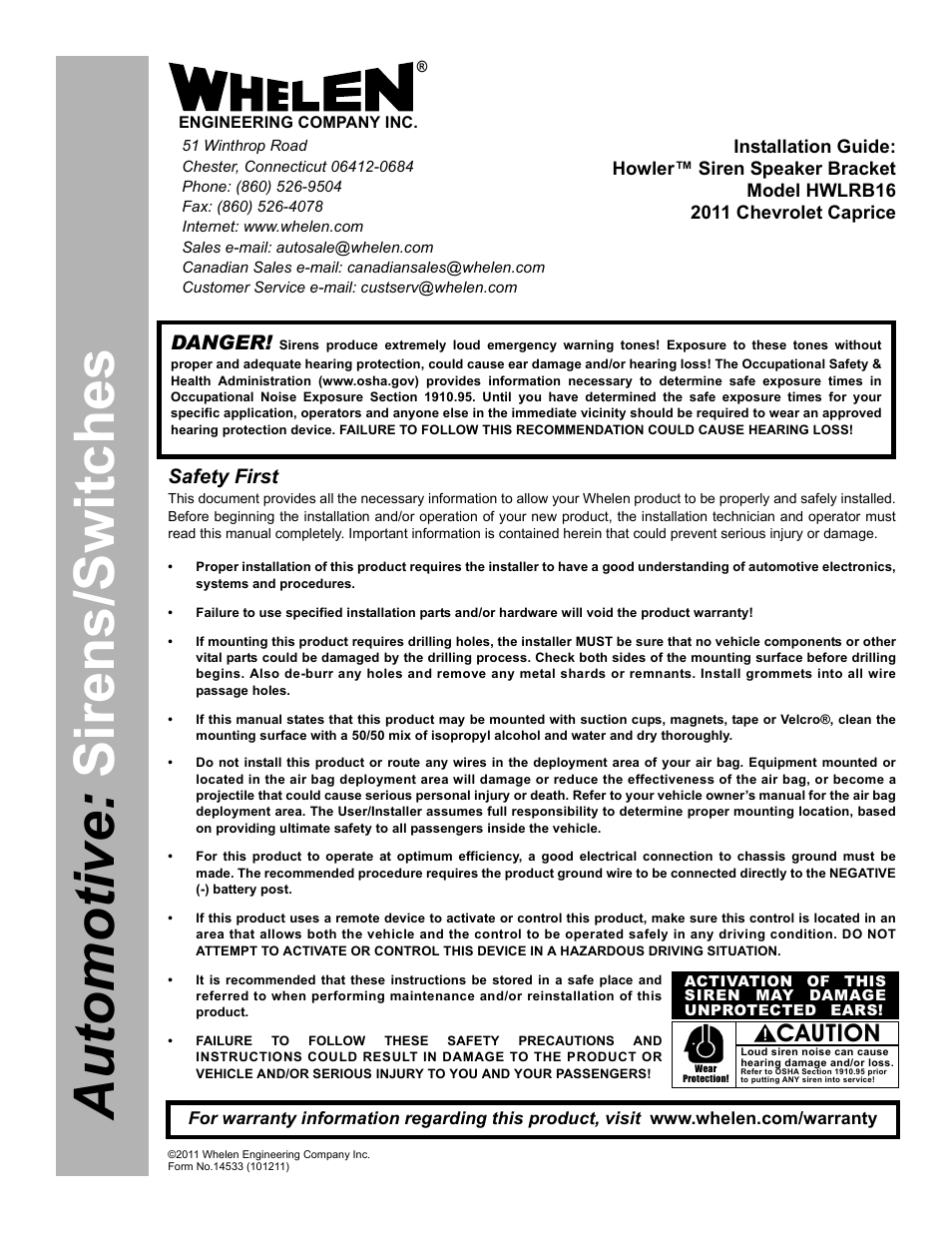 Whelen HWLCC11 User Manual | 2 pages