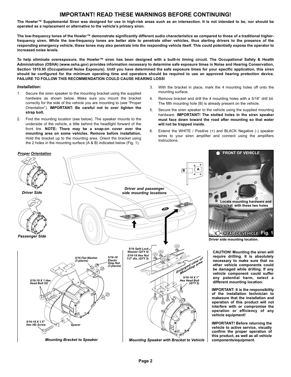 Important! read these warnings before continuing, Fig. 1 | Whelen HWLCC11 User Manual | Page 2 / 2