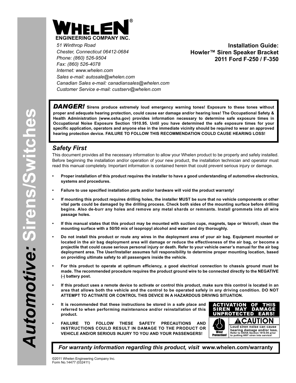 Whelen HWLRB12 User Manual | 2 pages