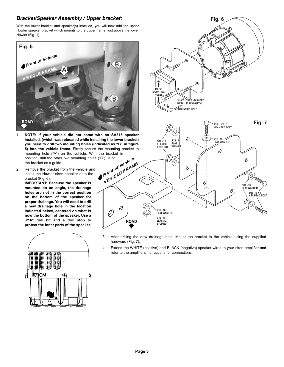 Fig. 7, Fig. 6, Bracket/speaker assembly / upper bracket | Whelen HWLRB13 User Manual | Page 3 / 3