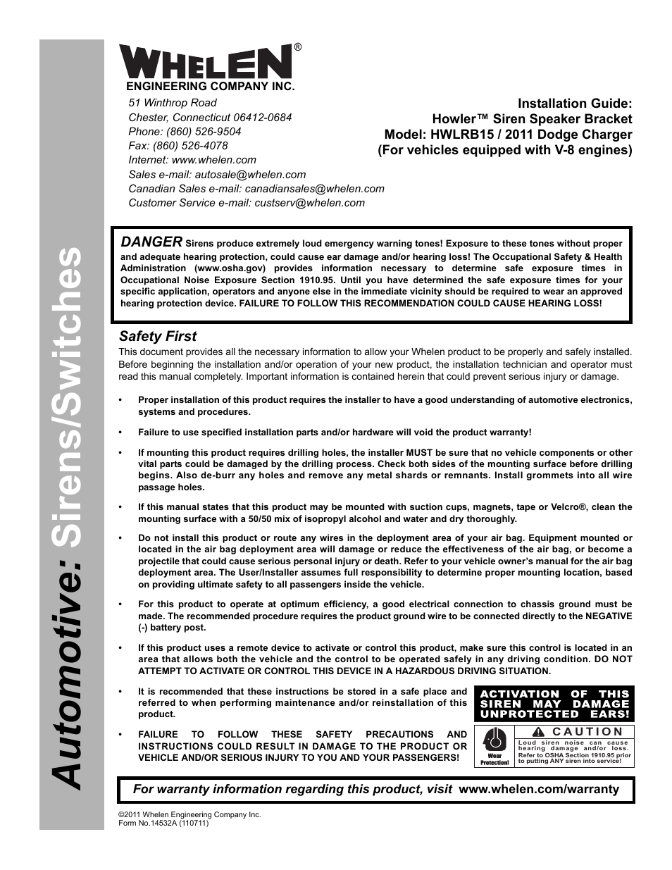 Whelen HWLRB15 User Manual | 2 pages