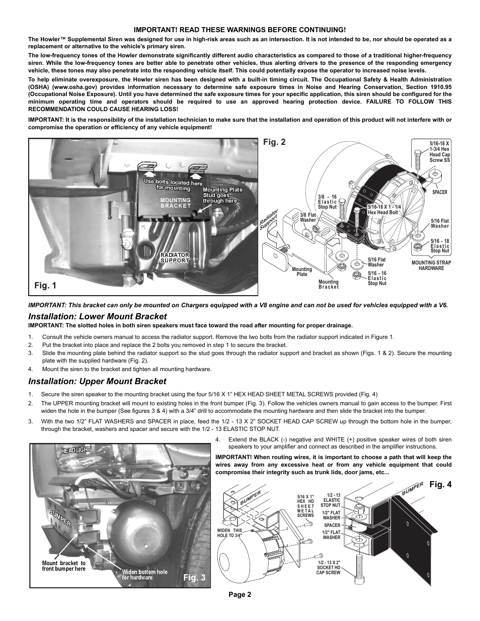 Fig. 2, Installation: lower mount bracket, Installation: upper mount bracket | Fig. 4 | Whelen HWLRB15 User Manual | Page 2 / 2