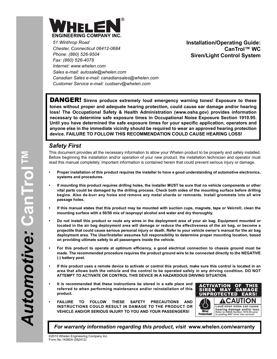 Whelen CANWC1 User Manual | 13 pages