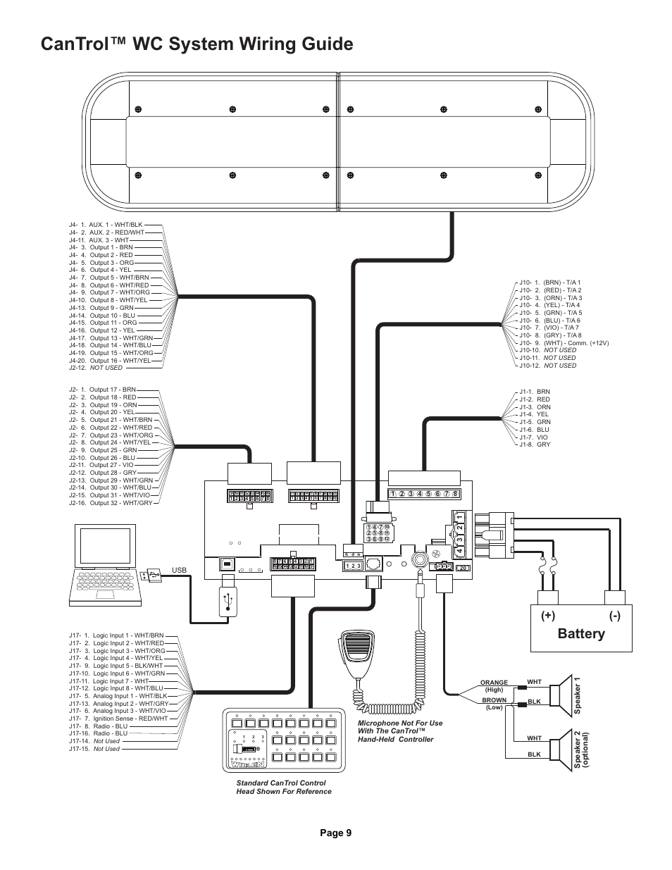 Cantrol™ wc system wiring guide, Battery, System wiring guide 1 | Page 9 | Whelen CANWC1 User Manual | Page 9 / 13