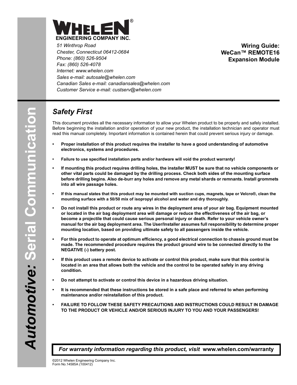 Whelen CANEM16 User Manual | 3 pages