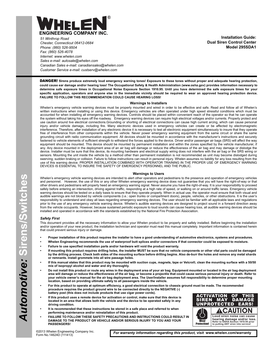 Whelen 295SDA1 User Manual | 10 pages