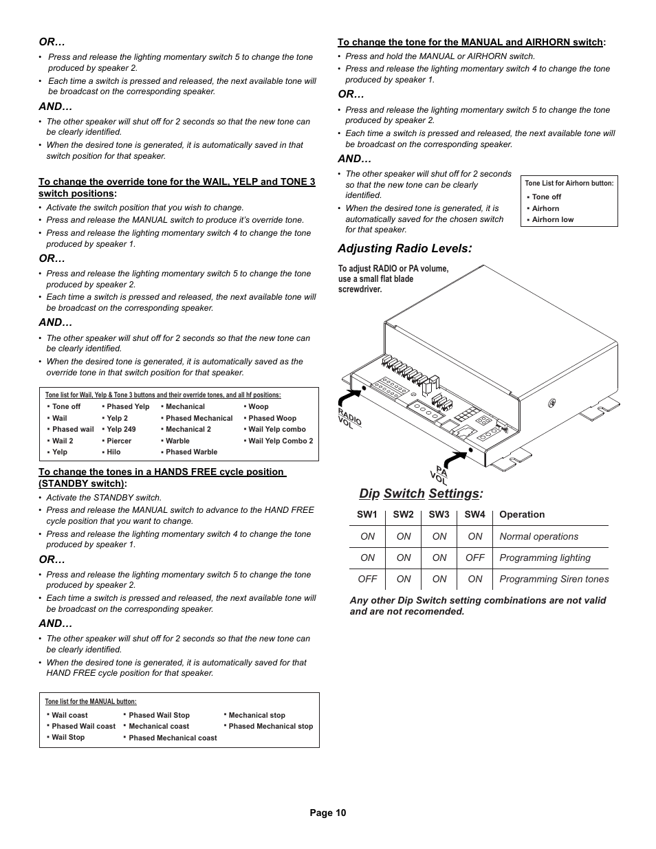 Di switch settin s p g | Whelen 295SDA1 User Manual | Page 10 / 10