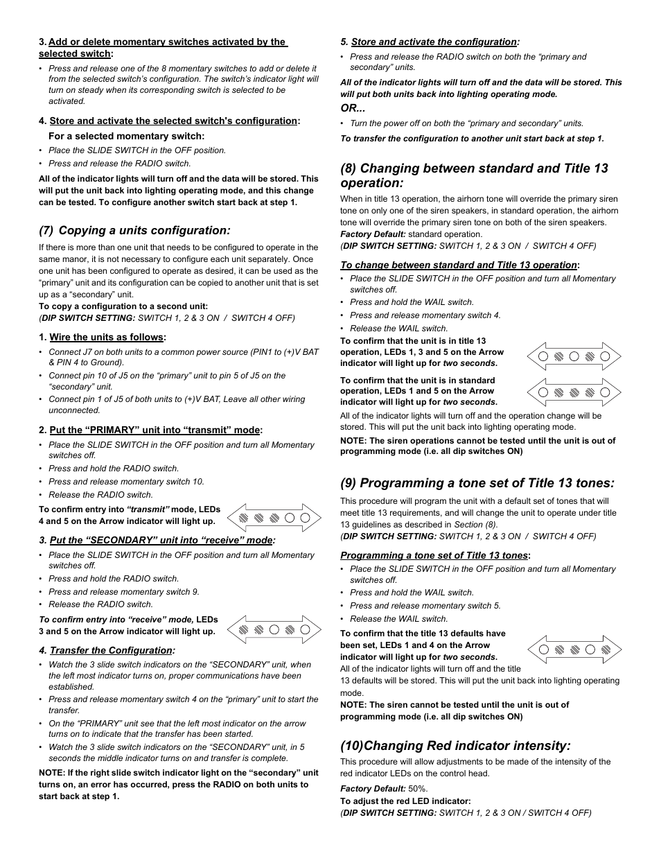 9) programming a tone set of title 13 tones, 10)changing red indicator intensity, 7) copying a units configuration | Whelen 295SDA1 User Manual | Page 8 / 10