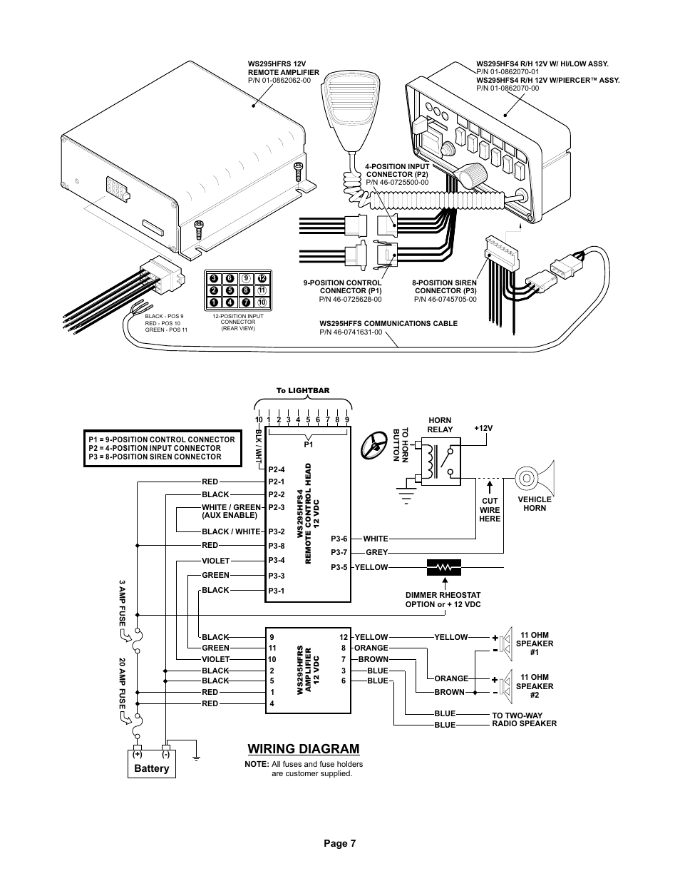 Wiring diagram, Page 7, Battery | Whelen 295HFS4 User Manual | Page 7 / 7