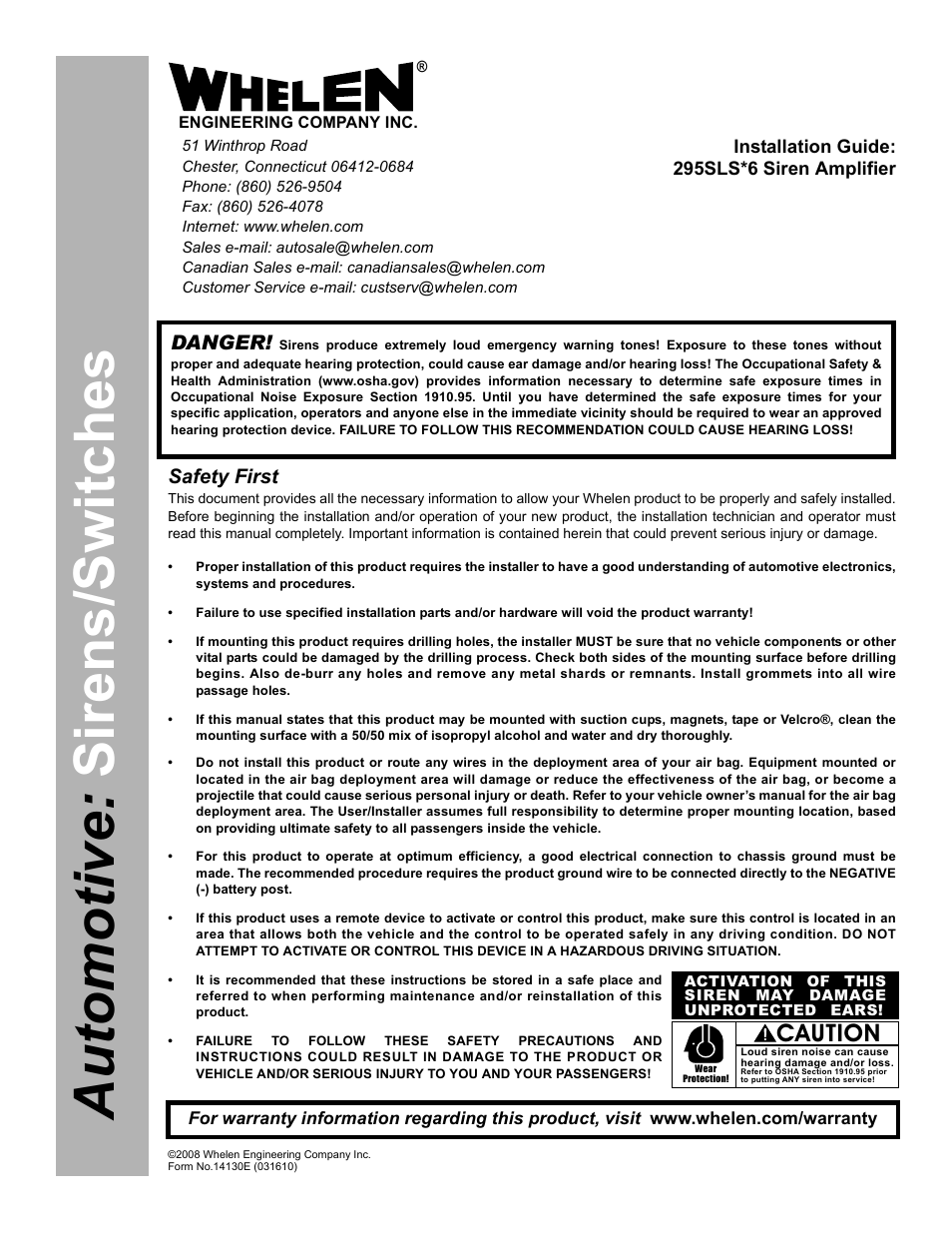 Whelen 295SLSA6 User Manual | 6 pages