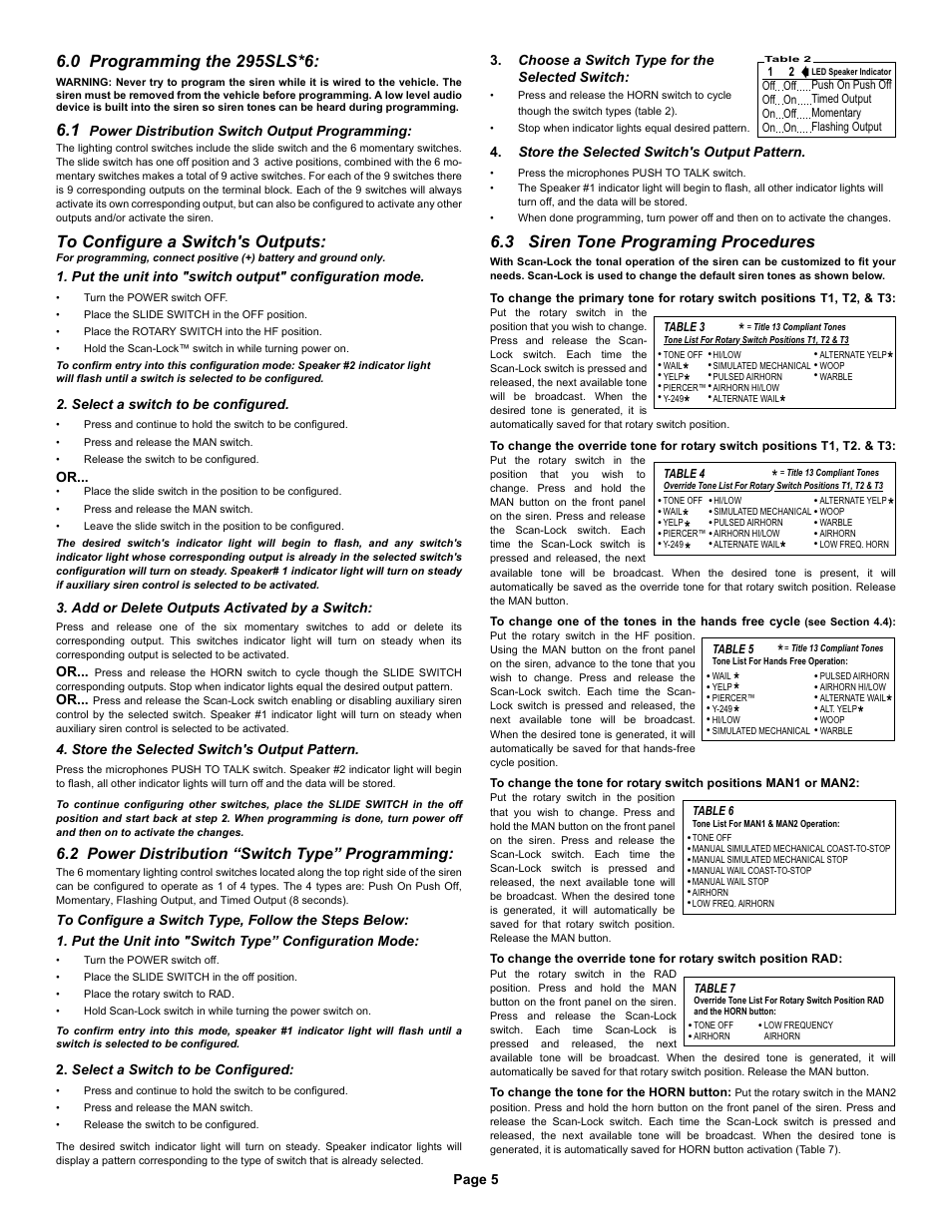 3 siren tone programing procedures | Whelen 295SLSA6 User Manual | Page 5 / 6