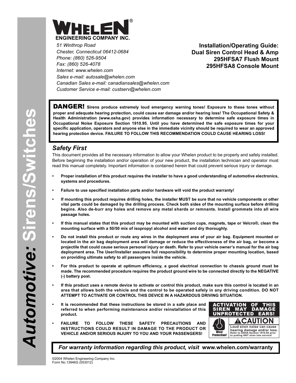 Whelen 295HFSA7 User Manual | 8 pages