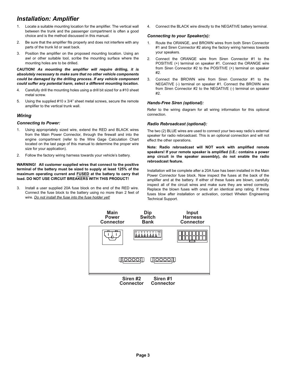 Installation: amplifier | Whelen 295HFSA7 User Manual | Page 3 / 8