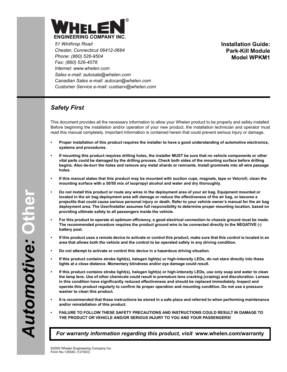 Whelen WPKM1 User Manual | 4 pages