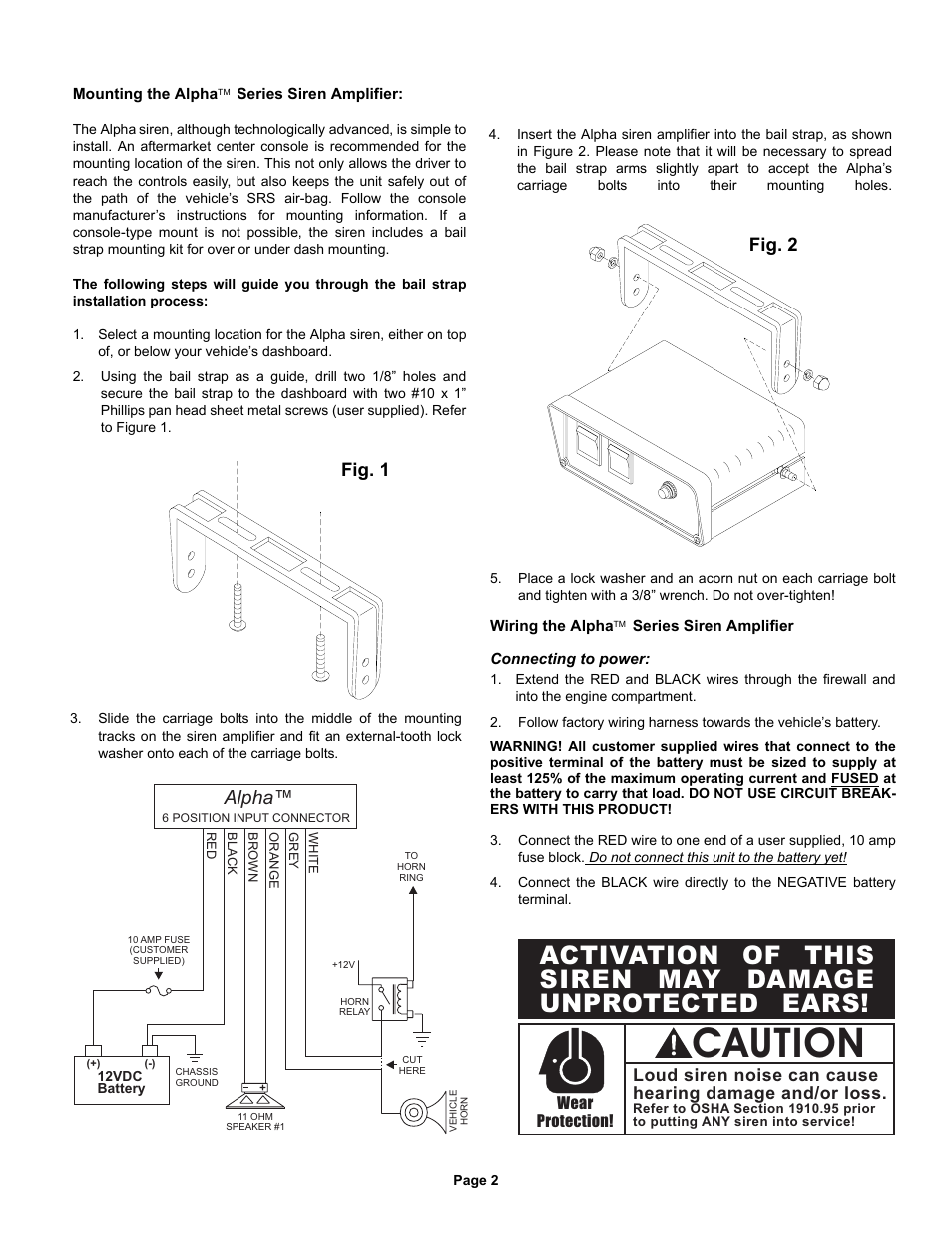 Caution, Alpha, Fig. 1 fig. 2 | Whelen ALPHA12S User Manual | Page 2 / 3