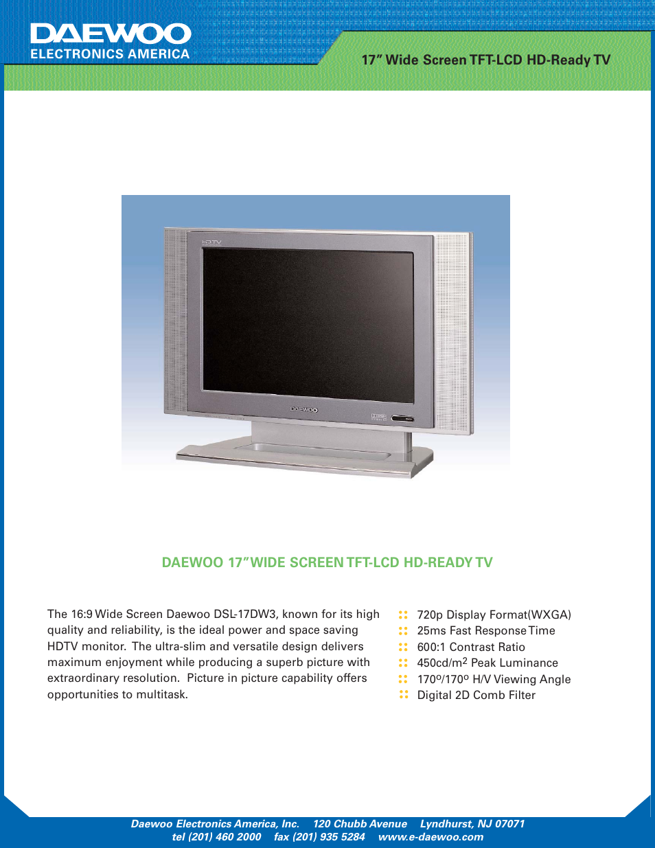 Daewoo DSL-17DW3 User Manual | 2 pages