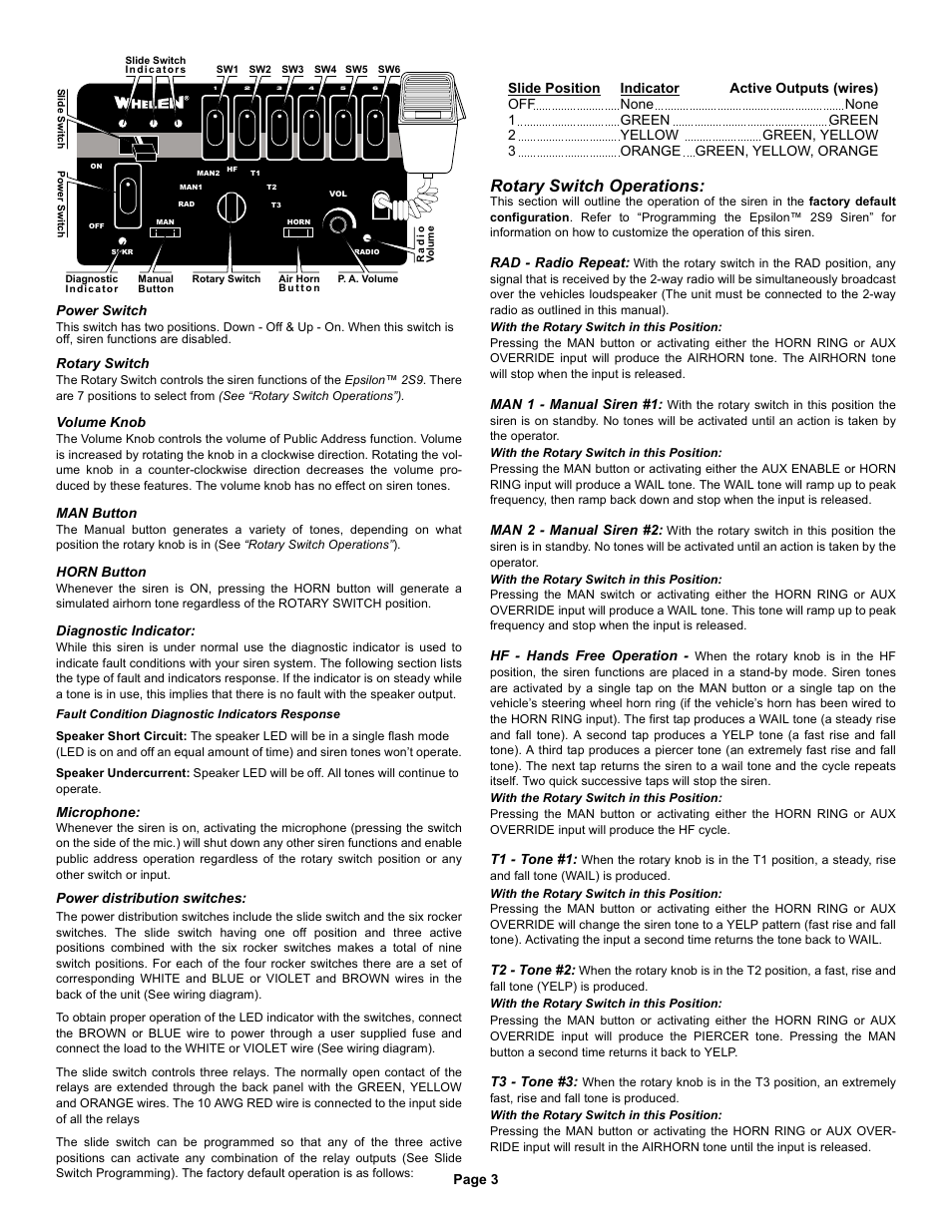 Rotary switch operations | Whelen EPSL2S9 User Manual | Page 3 / 4