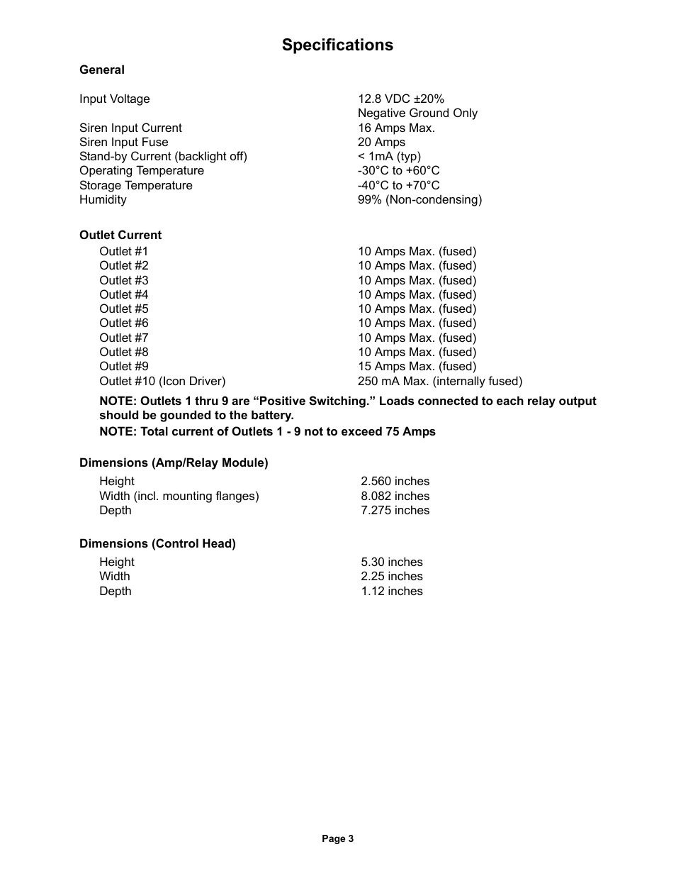 Specifications | Whelen HHS2200 User Manual | Page 3 / 8