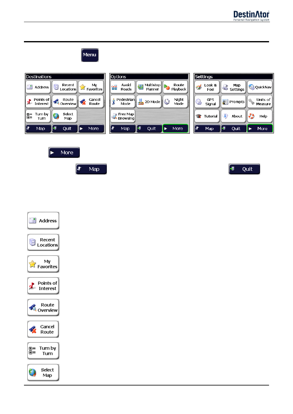 Menus, Destination menu | Daewoo DPN-3500 User Manual | Page 23 / 62