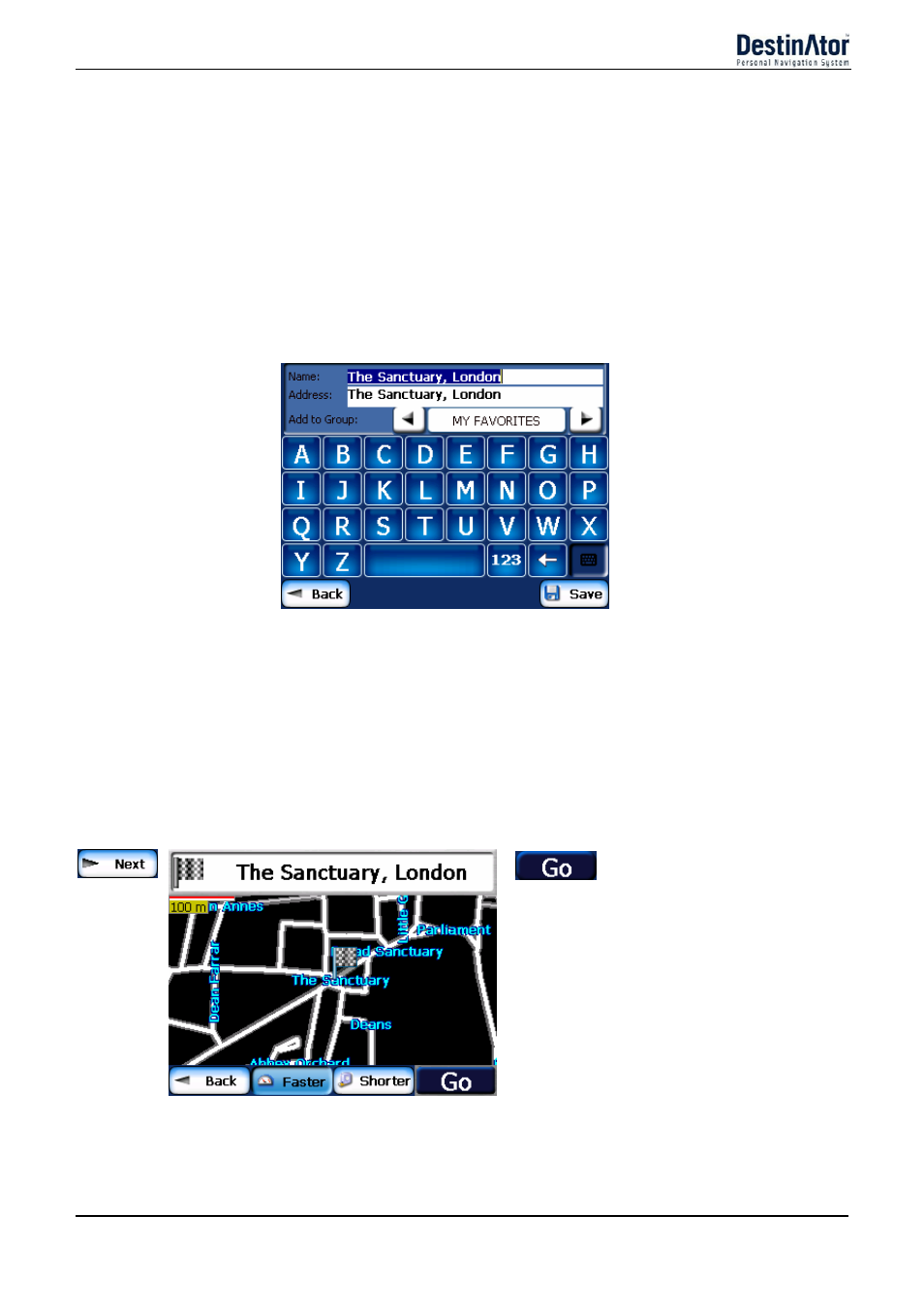 Address actions, Go to your destination, Set as origin | Show on map, Add to my favorites, Information | Daewoo DPN-3500 User Manual | Page 29 / 62