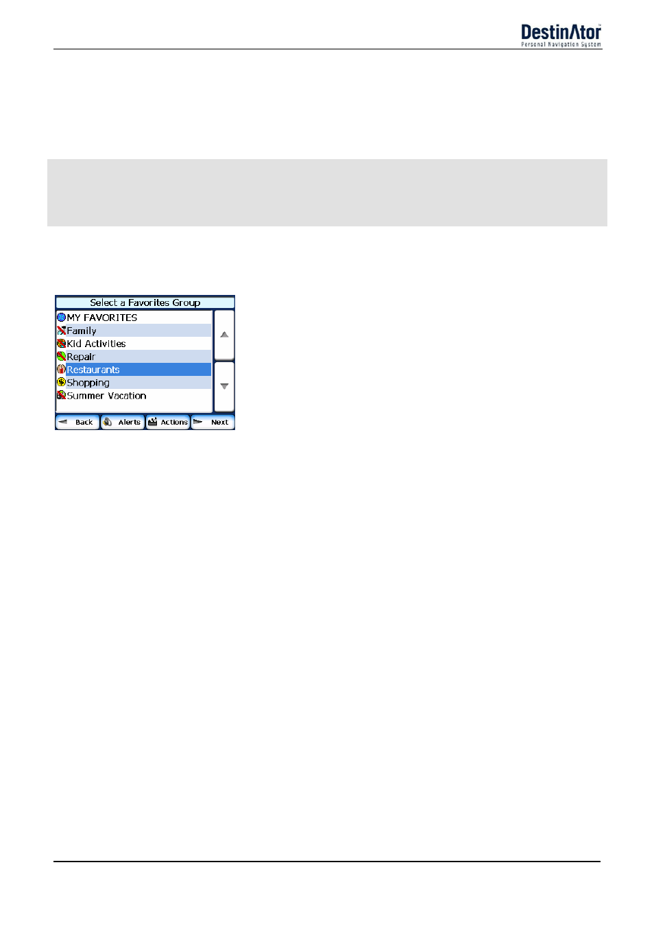 Add favorite locations, Set as origin, Show map | Edit favorite location, Delete favorite location, Information | Daewoo DPN-3500 User Manual | Page 33 / 62