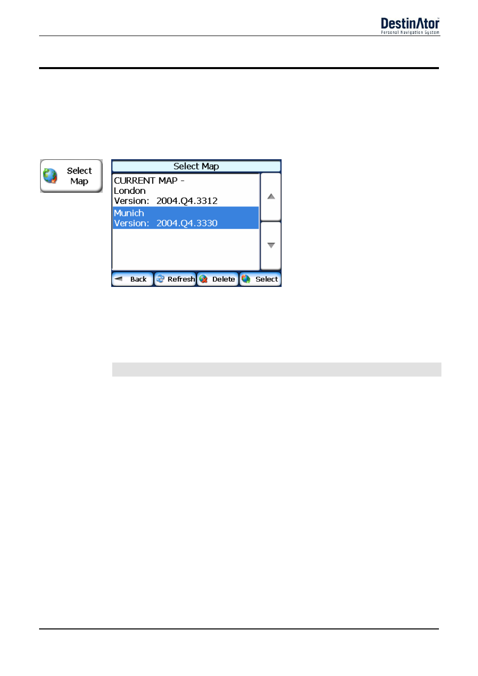 Select map, Select, Delete | Refresh | Daewoo DPN-3500 User Manual | Page 38 / 62