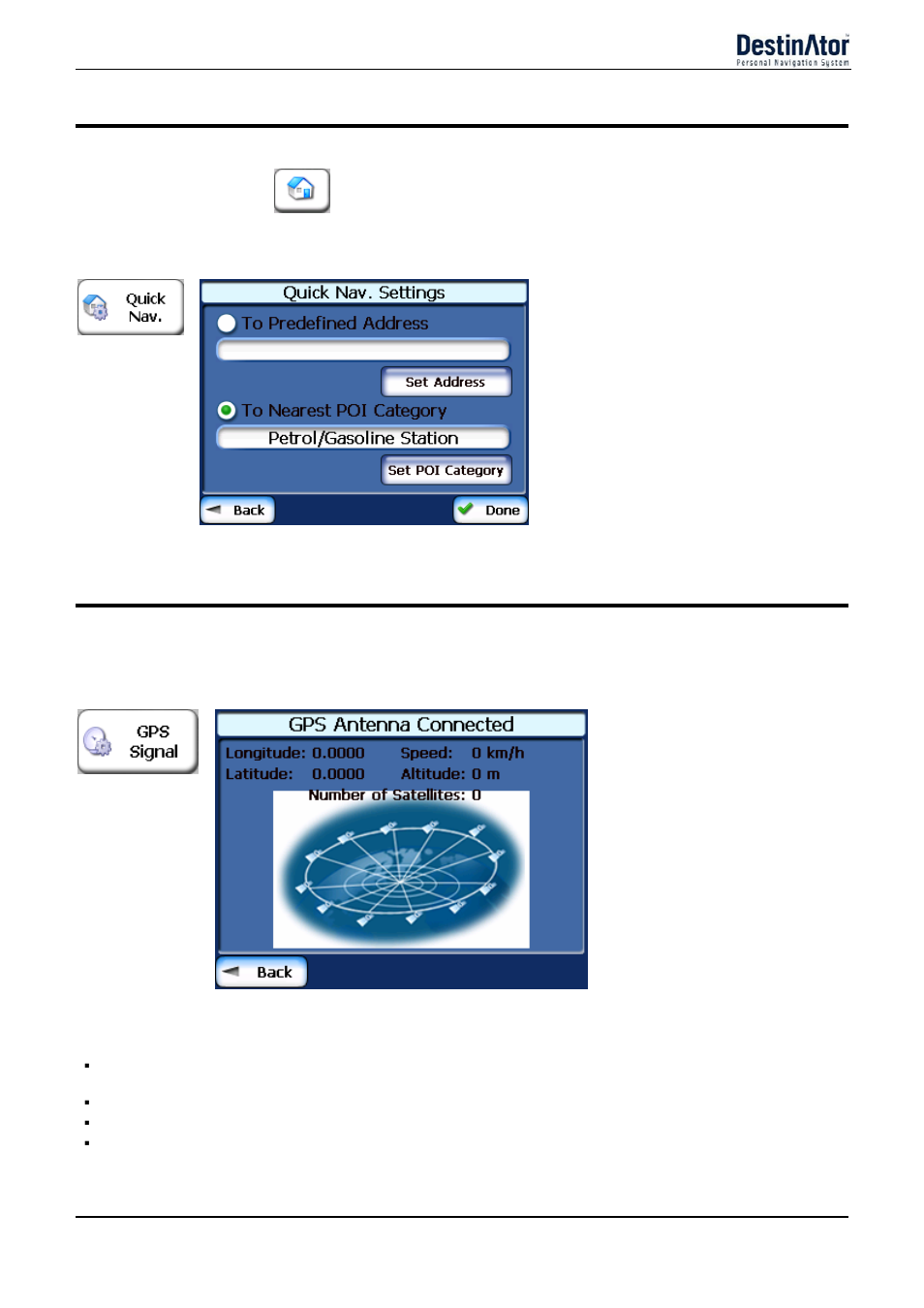 Quick navigation, Gps settings | Daewoo DPN-3500 User Manual | Page 46 / 62