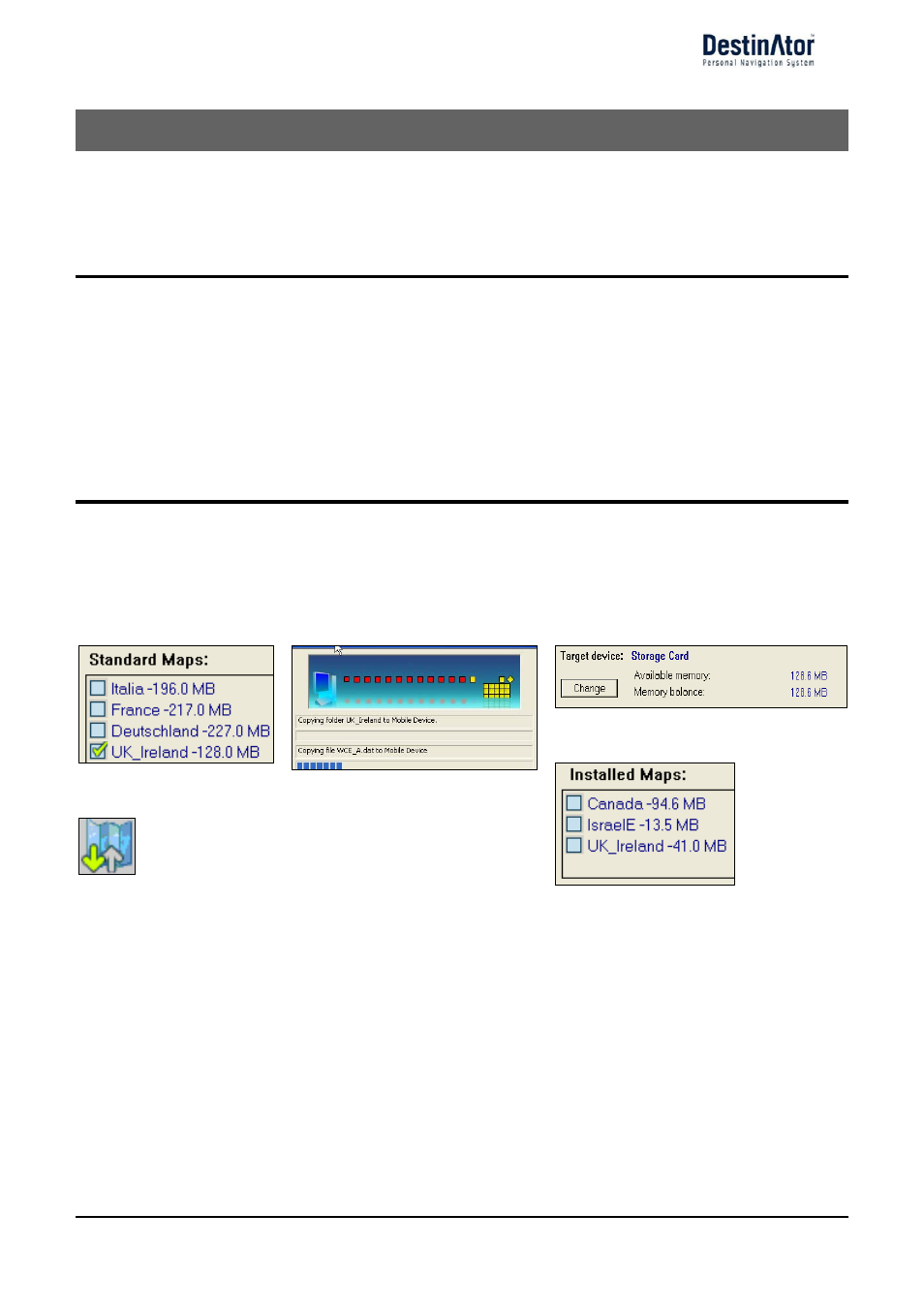 7 - maps, Map screen interface, Installing a map | Standard maps, My maps, Installed maps | Daewoo DPN-3500 User Manual | Page 51 / 62