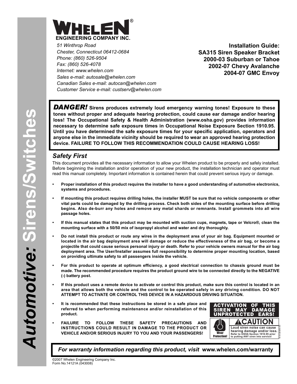 Whelen SAK5 User Manual | 2 pages